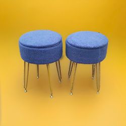 Upholstered blue stools with storage