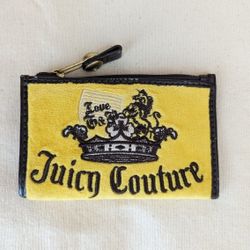 Juicy Couture 2007 Y2K Rare Vintage Yellow Velour Zip Card Coin Purse Wallet Case Keychain
