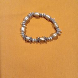 8 inch Handmade Pearl and Silver Tone Beads