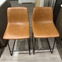 Caramel Faux Leather Barstools (2)