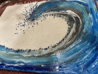 Large wave Acrylic Painting With Fire Glass 