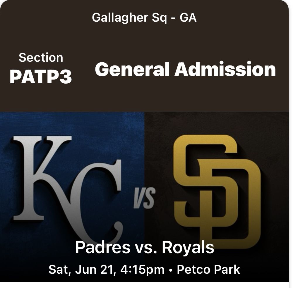1 Padre Ticket For Saturday 6/21 Against Royals