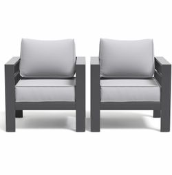 Aluminum Patio Furniture Set, Outdoor Single Chair Set with 5 Inch Cushions, Patio Sofa Sets with Waterproof Covers for Backyard Garden(Dark Grey&Ligh