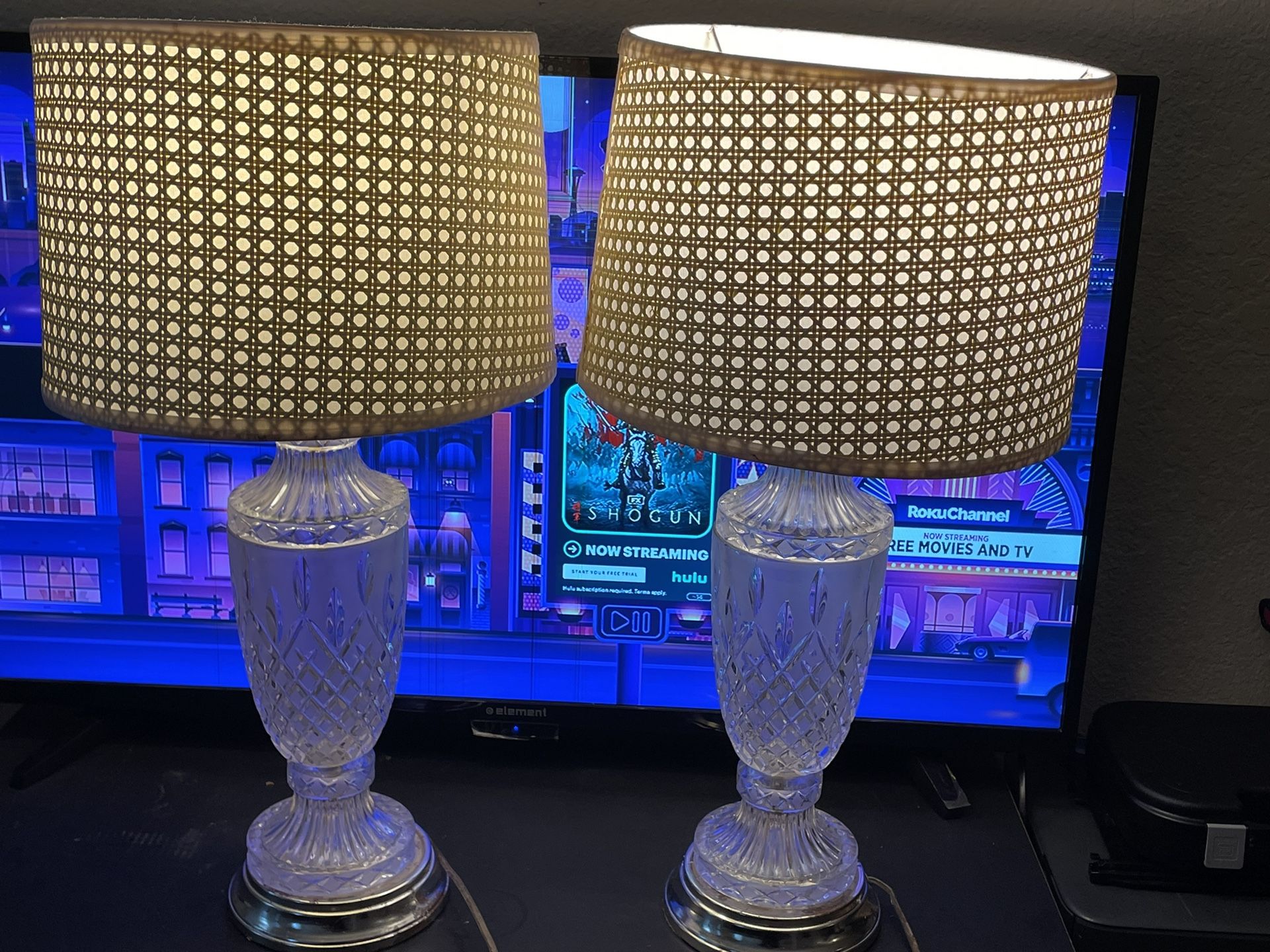 Set of Vintage crystal Lamps with shades