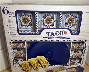 Prepara 6 Piece Taco Preparation Set Taco Holders Tortilla Warmer Sectional Tray