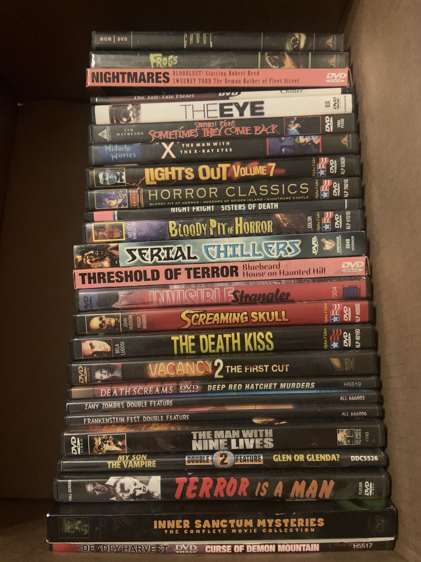 Horror DVDs.. Vintage Style And Modern Style. Unwrapped But Not played. Light Horror.   $4 Each