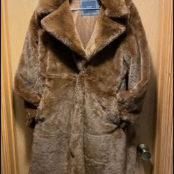 Lucky Brand Faux Fur Notched Collar Brown Coat Size M-Beautiful & SOFT! EUC