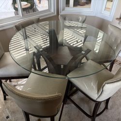 Dining Table and 6 Ashley Chairs Counter Height, Dark Wood