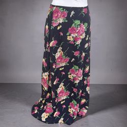 Vintage Ralph Lauren Floral Skirt Silk Green Label Women’s Sz 4 Navy Blue Pink