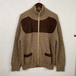 Harley of Scotland Pure Wool Cardigan  Brown Full Zip Sz Medium 