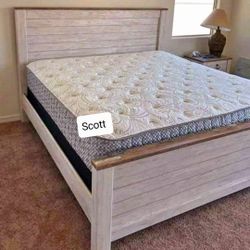 Bed Frame Panel Whitewash Mattress Box Spring Sold Separately Brand New 
