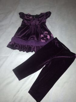 NWT Isobella & Chloe Infant Girls Dark Purple 2 Piece Velour Outfit 12M