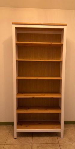HEMNES Bookcase, white stain/light brown,