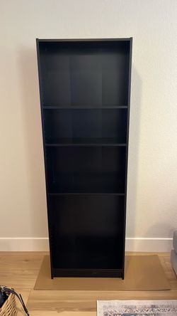 Tall Black Bookcase with Adjustable Shelves