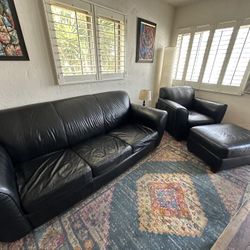 Black Leather Couch, Chair and Ottoman
