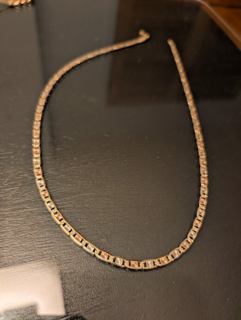 14k Real Gold, 24" Three-Toned Chain Necklace, 17.7g