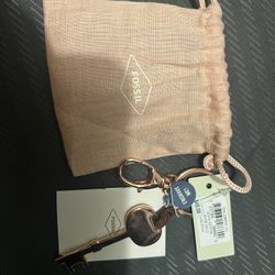 Fossil Key Chain W Leather Trim Rose Gold 
