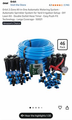 Orbit 2-Zone All-in-One Automatic Watering System - Automatic Sprinkler System for Yard Irrigation Setup - DIY Lawn Kit - Double Outlet Hose Timer - E