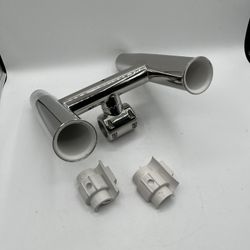 Dual Tubes Rail Mount Clamp-on Fishing Rod Holder, Stainless Steel, 1" or 1.25"