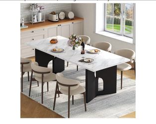 Modern 71" Faux Marble Dining Table – Like New! (Seats 6-8)