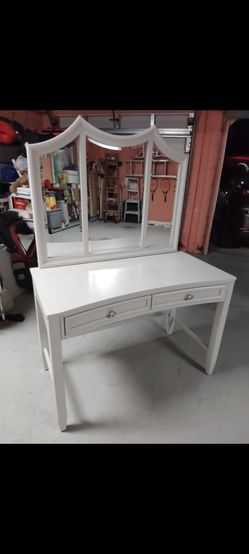 Sanlim Vietnamese Vanity 2 Drawer Writing Desk. Tri-Panel Vanity Mirror. 63H 44W 22D
