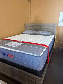 Queen Gray Panel Bed Frame