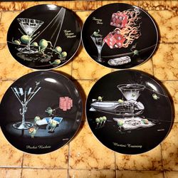 Michael Godard "Olive Party" martini-themed Rare Collectible plates