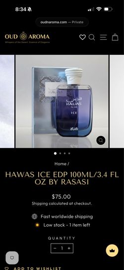 HAWAS ICE EDP 100ML/3.4 FL OZ BY RASASI