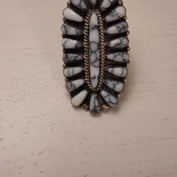 Handmade Navajo Made Natural White Buffalo Ring Sterling Silver
