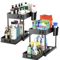 2 pack under the sink storage rack, black, new