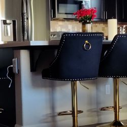 Velvet Black And Gold Stools 