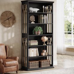 F2259 6-Tier Bookshelf, 75-Inch Tall Bookcase, Large Bookshelves and Bookcases Freestanding Display Shelves, Wood Book Shelf for Living Room, Home Off