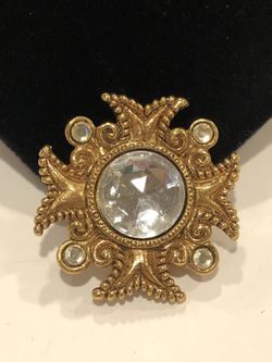 Vintage button cover gold tone and clear stones