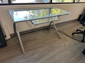 Glass desk with keyboard slide