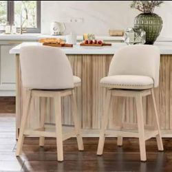 26 in. Linen Color Fabric Upholstered Wood Frame Swivel Counter Height Bar Stool (Set of 2)