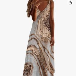 Casual Dresses for Women Summer Sleeveless Strappy Loose Fit Beach Sundress