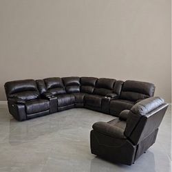 Dark Brown Leather Sectional and Recliner for Only $1800