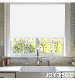 70”Wx75”H White Joydeco Cordless Roller Shades Blackout Blinds for Windows Room Darkening Rolled Up Shades with Spring System, UV Protection Window Sh