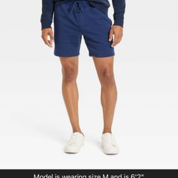 Men's Every Wear 7" Ultra Soft Fleece Pull-On Shorts - Goodfellow & Co™ Blue S: Cotton Blend