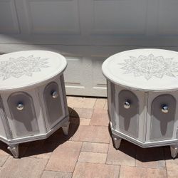 Set Of Two Shabby Chic End Tables Or Nightstands 