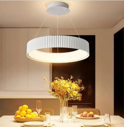 New 18.5" LED Chandelier-White Dimmable Circular LED Pendant Light with Remote Adjustable Height