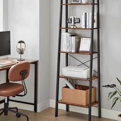 Ladder Shelf, 5-Tier Bookshelf, Storage Rack, Bookcase with Steel Frame, Wood Look Accent Furniture with Metal Frame, 22.1 x 13.3 x