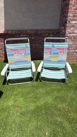 Folding Beach Chairs with Sailboat Print – Set of 2