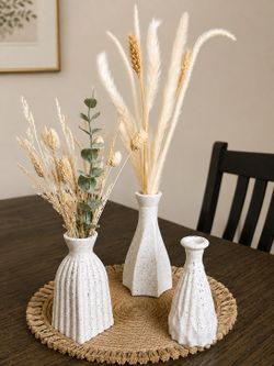 🤍 Set of 3 Speckled Boho BUD Vases + Dried Florals