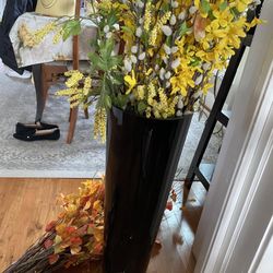 Tall Black Vase W/ Silk Flowers