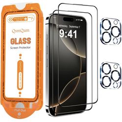 for iPhone 16 Pro Max Screen Protector + Camera Lens Protector, [Military Grade Shatterproof], Ultra Top 9H+ Tempered Glass, Full Coverage Screen, wit