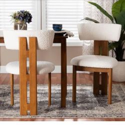 Kyren Cream Boucle and Walnut Brown Wood Dining Chair (Set of 2)