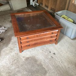 36”x36” Hand Finished 3 Drawer Wooden Coffee Table with Glass Top