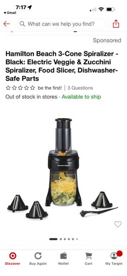 Like new Hamilton Beach 3 in 1 Vegetable Spiralizer for Veggie Noodles, Zoodle Maker & Slicer With 3 cutting original price $60