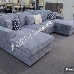 ✅️✅️4 pc  grey corduroy fabric sectional sofa with double chaise.✅️✅️✅️